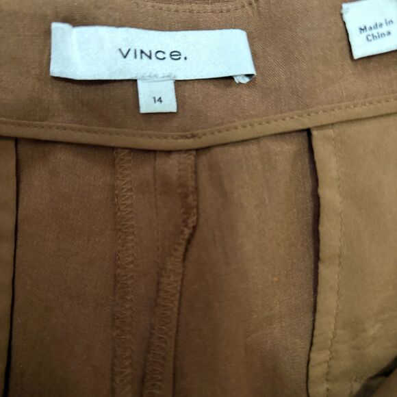 Vince High Waist Straight Leg Pant in Pecan Tan Linen Blend Minimal Plus Size 14 - Picture 5 of 6
